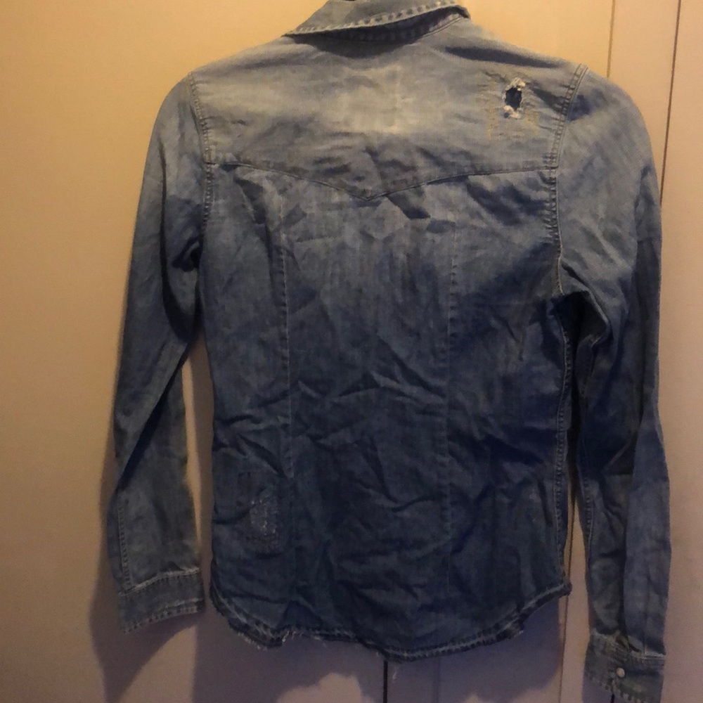 American Eagle Distressed Denim Top - Picture 2 of 5
